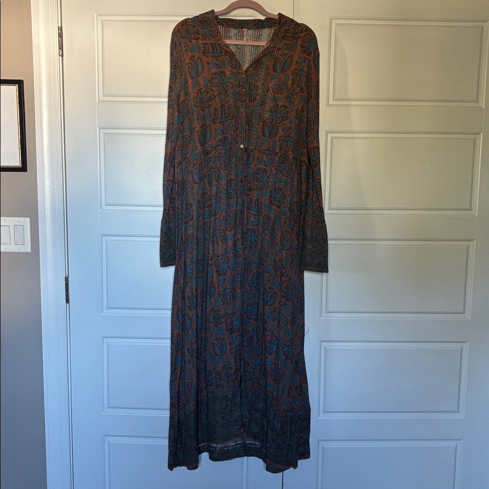 Free People Patterned Maxi Dress in Blue and Brown